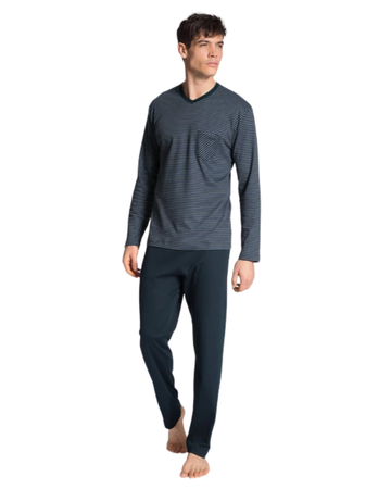 Calida 41667 #479 Dark Sapphire Relax Streamline Men's 100% Cotton Pajamas myselflingerie.com